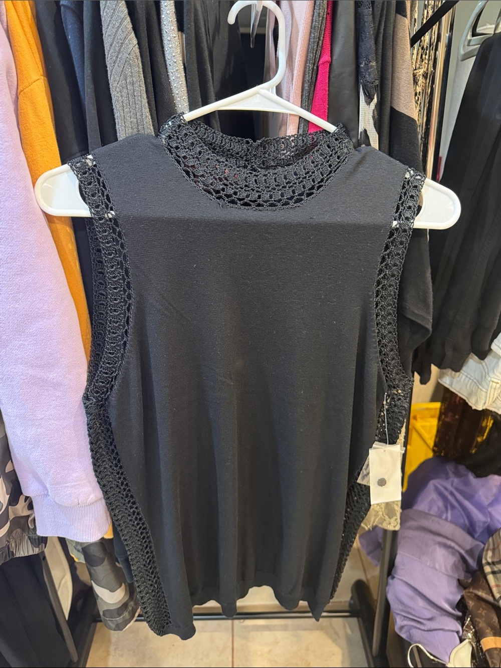 Black Crochet-Trim Sleeveless Top